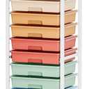 SYKIARIOL Rolling Cart with Drawers,10 Drawer Rolling Cart,Storage Cart with Wheels,Utility Cart with Drawers,Teacher Cart for Classroom Storage,Craft Cart with Wheels and Wooden Tabletop,Rainbow
