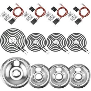 Silver Burner Drip Pans WB31T10010(6") WB31T10011(8") Electric Stove Burner Replacement WB30M1(6") WB30M2(8") WB17T10006 Terminal Block Compatible for G-E Hot-point Ken-more by MIFLUS