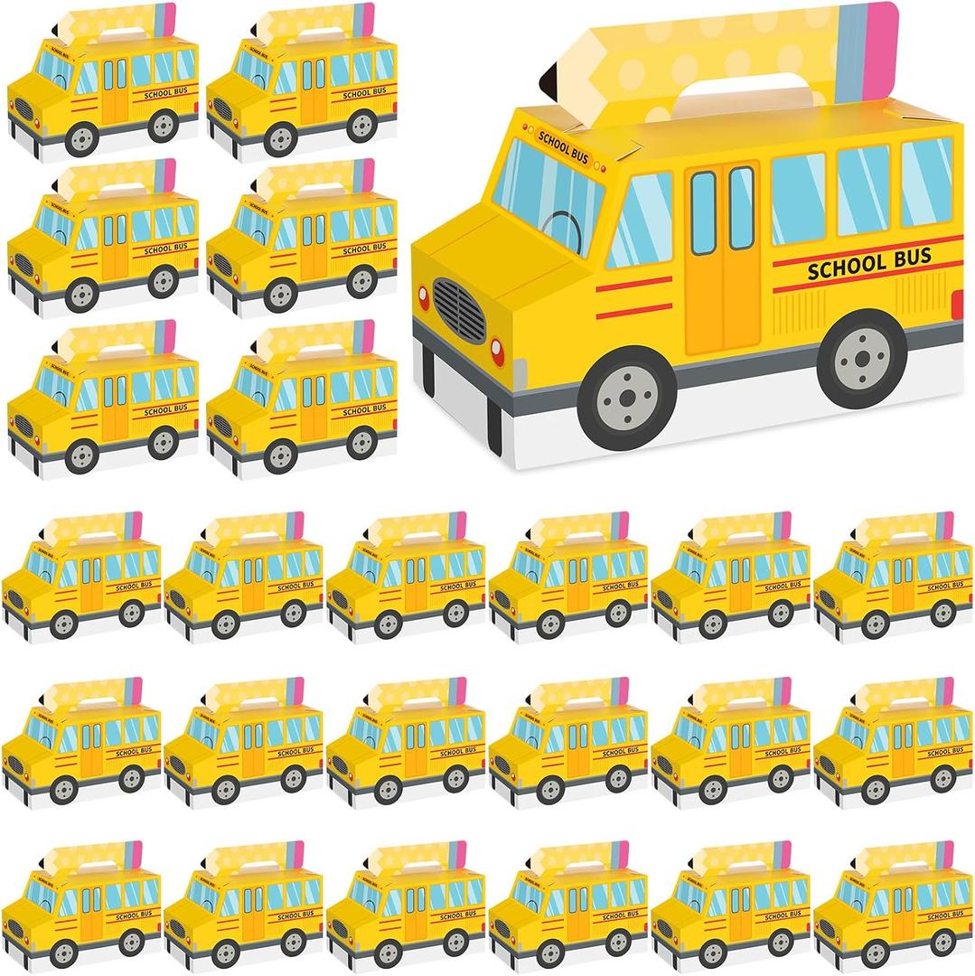 Colarr 24 Pcs School Bus Favors Treat Goodie Gift Pencil Boxes Back to School Favor First Day Bus Candy Box Birthday Gift Welcome Boxes for Classroom Birthday Party Table