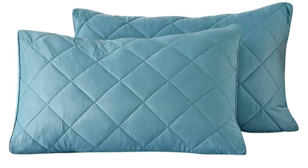 evoLive Elastane Cooling Diamind Quilted Standard, Full/Queen Sham 20"x30" Set of 2 with Envelope Closure (Blue, 20"x30" Standard)