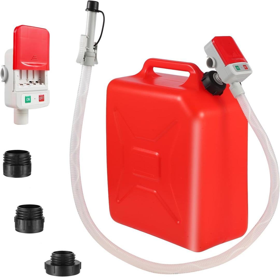Fuel Transfer Pump with Auto Stop-Overfill Protection, 3.2 Gallon per min, 51'' Overlong Hose Fuel Transfer Pump with 3 Tank Adapter, Portable Gas Pump for Gasoline, Diesel, Oil (red)