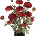 Ranunculus Artificial Flower,Silk Flowers Fake Persian Buttercup Flower 18 Heads Vintage Ranunculus Arrangement for Home Wedding Decoration Bride Table Centerpieces Floral Decor(Burgundy)