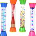 Liquid Motion Sensory Toys, 4 Pack Visual Timer Set with Glitter, Bubbles and Floating Effects for Stress Relief and Relaxation (4P-Flower Base Edition #1)