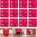 Flower Wall Backdrop 12 pcs 16.5x16.5 Inch Floral Wall Panel Artificial 3D Silk Rose Wall Decor Ideal for Wedding Celebrations, Festive Party Backdrops, and Home Decor-Rose Red