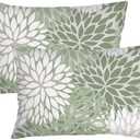 Sage Green Throw Pillow Cover Queen Size Set of 2 Spring Floral Lumbar Pillow Case Farmhouse Dahlia Pillow Covers Soft Standard Pillow Cases with Zipper Decorative Modern Flower Cushion Covers,20"x30" (Color 6)