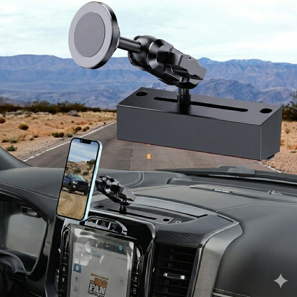 Metal Magnetic Phone Mount for 2019+ RAM 1500/2500/3500 & 2019+ TXR, OEM Holes Screws Install Super Stable for Off Road Bumpy Road Dodge 1500 Phone Holder Cool Ram Accessory