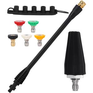 PWACCS Pressure Washer Accessories Kit  16 Inch Power Washer Replacement Wand with 5 Spray Tips and Turbo Nozzle  Compatible with Ryobi, Portland, Husky Black