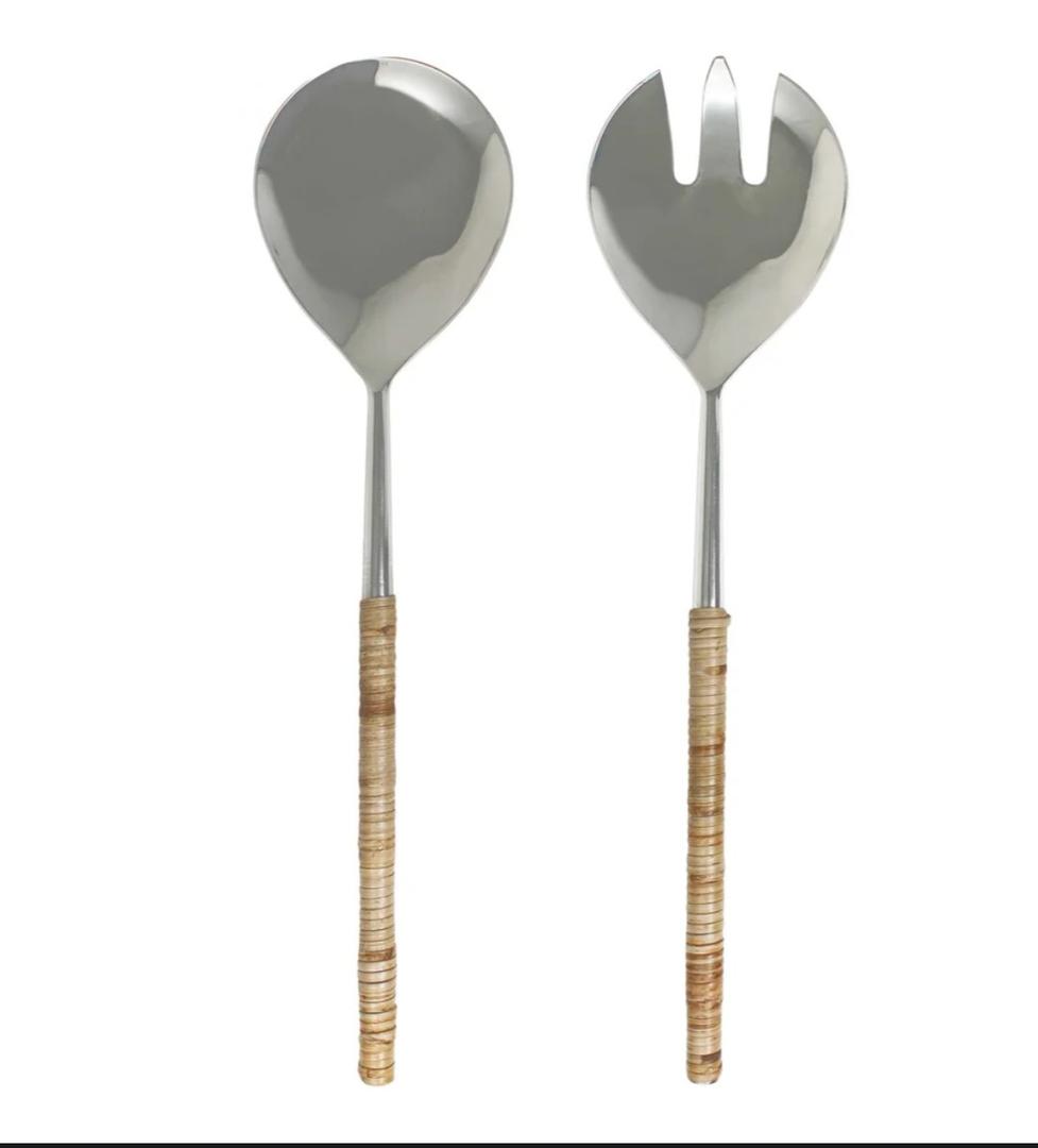 Natural Rattan Handled Salad Servers