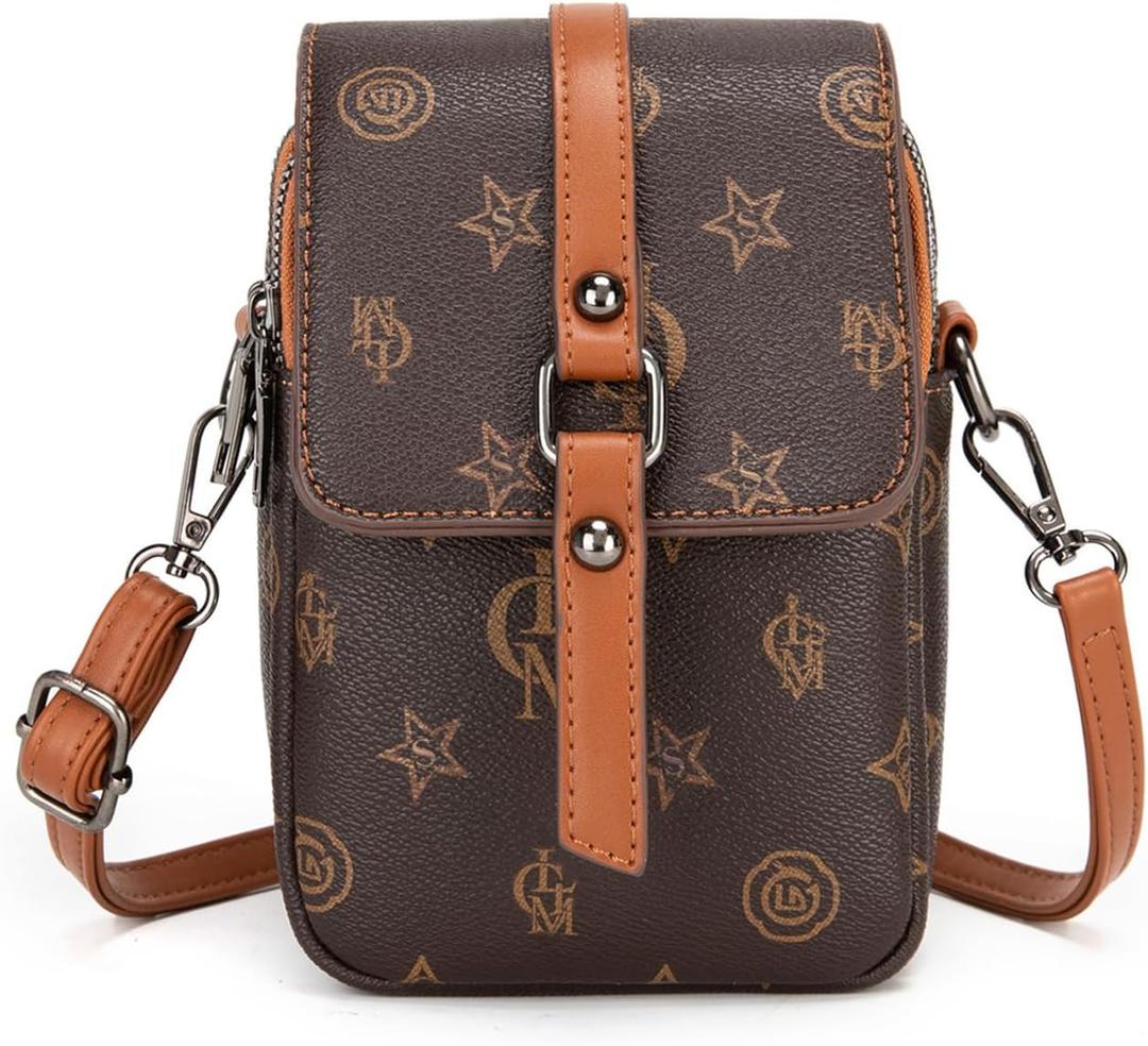 myfriday Vintage Crossbody Phone Bag for Women, Small PU Leather Shoulder Purse and Handbag