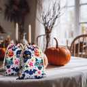 Halloween Bag 2 Pieces Printed Storage Drawstring Canvas Bag Halloween Theme Skull Bat (Multi)