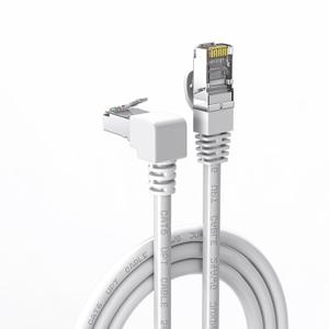 90 Degree Cat6 Ethernet Cable White Down/UP Right Angled CAT 6 Ethernet Patch Cables Gigabit Network Cord RJ45 90 Degree Adapter (Downward Angle, 10FT)