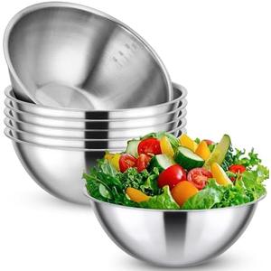 Honeydak 6 Pcs 304 Stainless Steel Mixing Bowls with Graduations, Salad Bowls Metal Serving Reusable Baking Food Storage Containers for Baking Cooking Salads Soups Ice Cream Noodles (84 oz)
