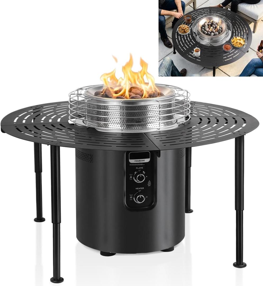 Surround Extension Table for Ninja Fireside360 Outdoor Heater & Fire Pit (OF100/OF101), Carbon Steel, 45.87" OD, Adjustable Legs, No-Drill Clamp Mount, 360° Wrap