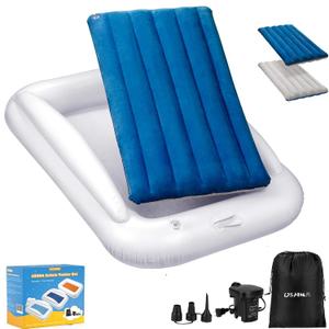 Inflatable Toddler Travel Bed, Double-Sided Kids Air Mattress | Kids Blow up Mattress with Sides | Travel Portable Toddler Bed for Travel, Sleepovers 
