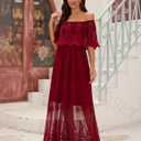 Women's Off The Shoulder Embroidered Lace Maxi Wedding Dress Boho Wedding Guest Formal Party Maternity Photoshoot Dresses (Red, XXL)