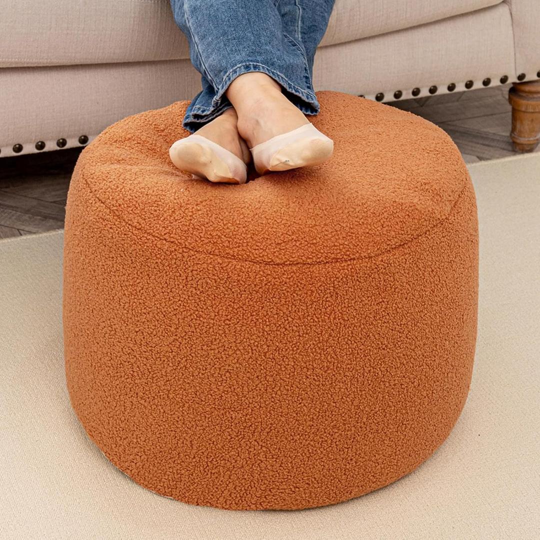 Round Pouf Ottoman 20 x 20 x 14 Inches Boho Poof Home Decor Floor Pouffe Ottoman Foot Rest for Couch Sofa Bean Bag Chairs Living Room Bedroom Orange