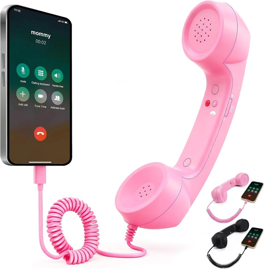 Retro Phone Handset for iPhone & Android,Retro Type-C Handset Phone-Vintage Telephone Wired Call Receiver Microphone Speaker for Modern Smartphones Cell Mobile Video Conferences,Calls,MeetingsPink