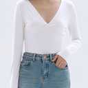 TiulZial Long Sleeve Shirts for Women - V Neck Sexy Crop Top Tight Going Out Trendy Basic Fall Clothing (M)