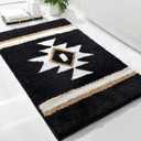 Boho Bathroom Rugs Black Bath Mat Non Slip Soft Absorbent Western Geometric Bath Rug Luxury Plush Floor Mat for Farmhouse Bathroom Shower Kitchen Modern Decor 24x36