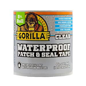 Gorilla Waterproof Patch & Seal Tape, Clear Tape, 4" x 8' (Pack of 1) - Permanent Weather Resistant Seal for Leaks and Repairs