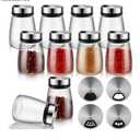 10 Pcs Salt Pepper Shakers Set with Adjustable Pour Holes Stainless Steel Spice Dispenser 6oz Clear Glass Seasoning Containers for Kitchen Restaurant Home BBQ Camping Farmhouse Accessories