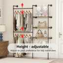 Industrial Pipe Clothing Rack, Heavy Duty Adjustable Garment Hanger with Shelves, 2 Installation Methods Closet Storage System for Wardrobe Organization (Black, 80" H x 55" W)