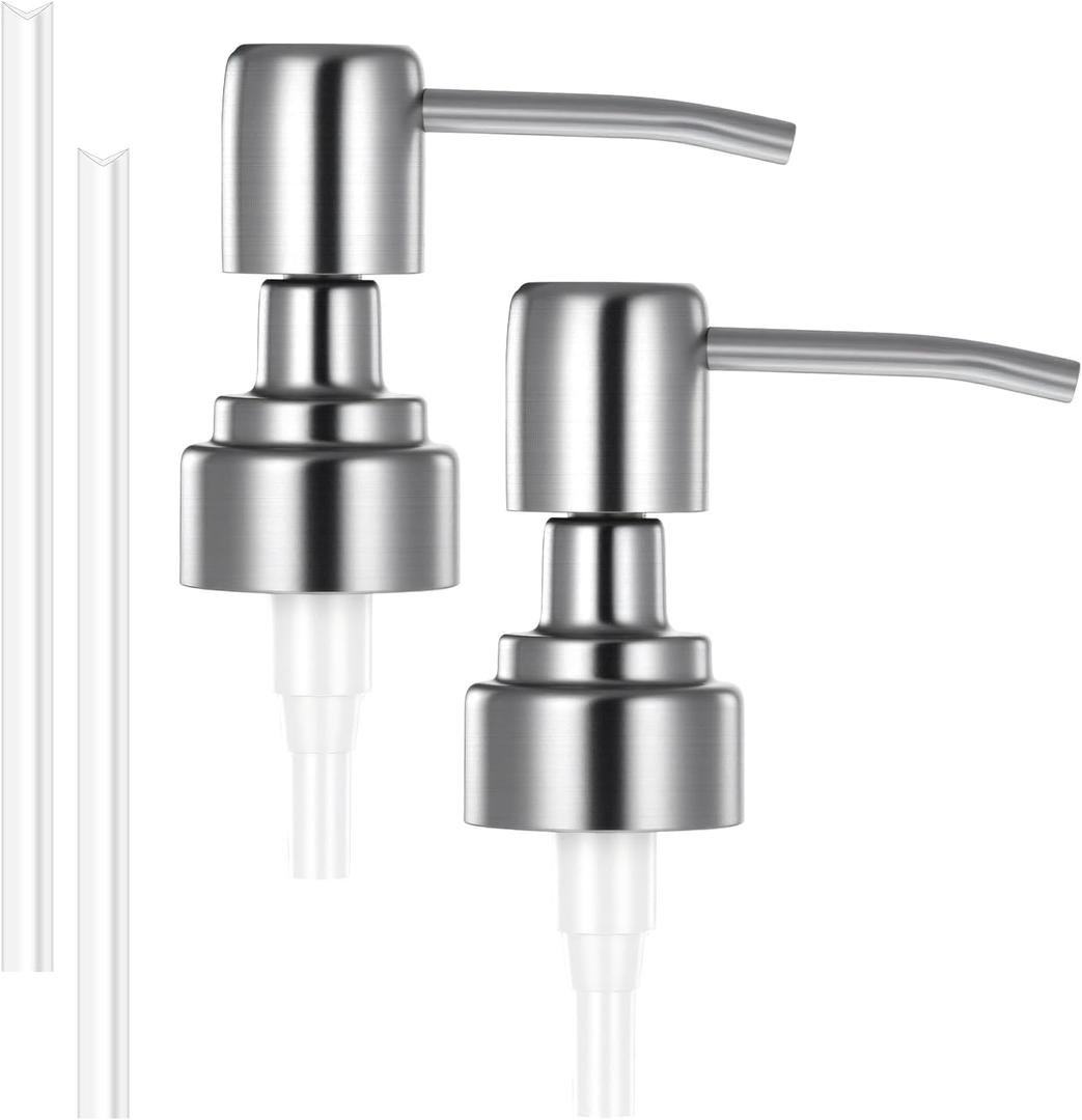 2 PCS Soap Dispenser Pump Replacement, Silver Stainless Steel Soap Pump Replacement Head, Kitchen and Bathroom Soaps Dispenser Pumps for Lotion Bottles, Standard Diameter 28/400 Neck Size