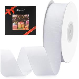 LIUYAXI White Grosgrain Ribbon 1-1/2 inch X 50 Yards Ribbon for Gift Package Wrapping Wedding Decor DIY Hair Baby Shower and Other Projects