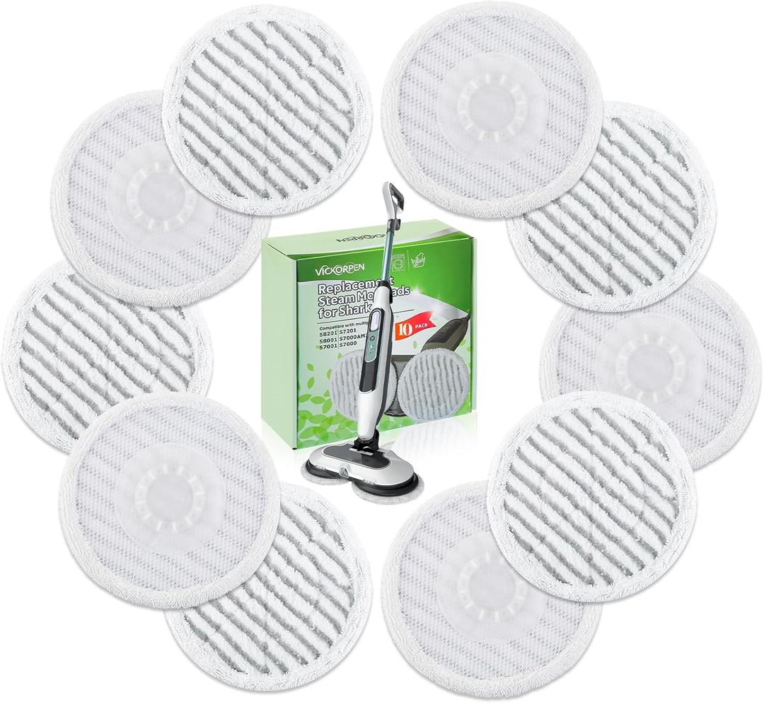 10 Pack Steam Mop Replacement Pads for Shark S8001 S7001 S7201 S7000AMZ S8201 Steamer Mop Washed Pad Repeatedly for All Floors Cleaning