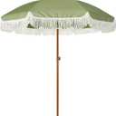 AMMSUN 7ft Patio Umbrella with Fringe Outdoor Tassel Umbrella UPF50+ Premium Steel Pole and Ribs Push Button Tilt, Sage Green