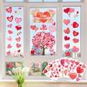 2 x Valentines Day Decorations - Heart Window Clings for Glass | Valentines Decor Indoor Outdoor - Valentine's Day Accessories Party Favors Supplies for Home School Class Office (Red)