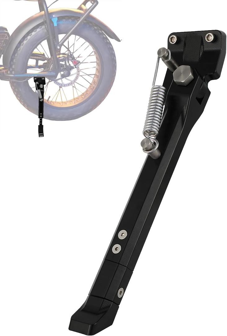 Kickstand for Ebike,CNC Aluminum Adjuster Side Kick Stand for 24-29 Inch Electric Mountain Bike Bicycle with 40mm Mount Hole - Black