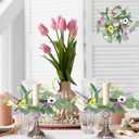 4 PCS Spring Flowers Taper Candle Rings Wreaths 1.38" Mini Spring Summer Floral Taper Candle Holder Wreaths Colorful Artificial Wildflowers Table Centerpieces Wreath for Church Home Wedding Decor