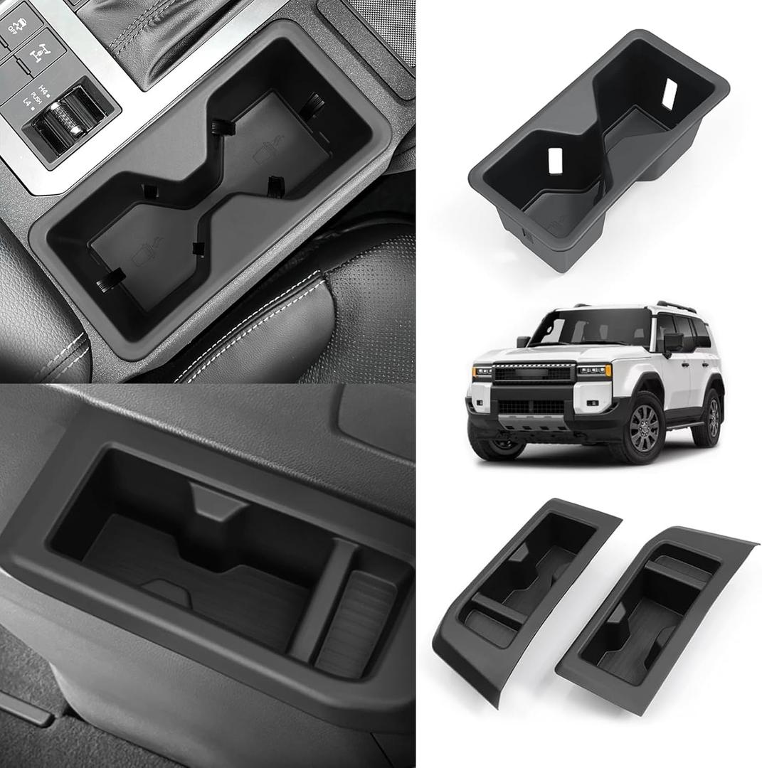 SMABEE 3PCS Cup Holder Inserts for 2024 2025 2026 Toyota Land Cruiser Prado 250 TPE Center Console & Third Row Rear Drink Organizer for Prado J250 LC250 Accessories Interior Black