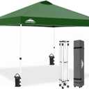 EAGLE PEAK Pop Up Canopy Tent with Wheeled Carry Bag, 8 Stakes, 4 Ropes, 4 Weight Bags, Easy Set Up Tent Canopy, 10x10 ft, 100sqft of Shade, Green