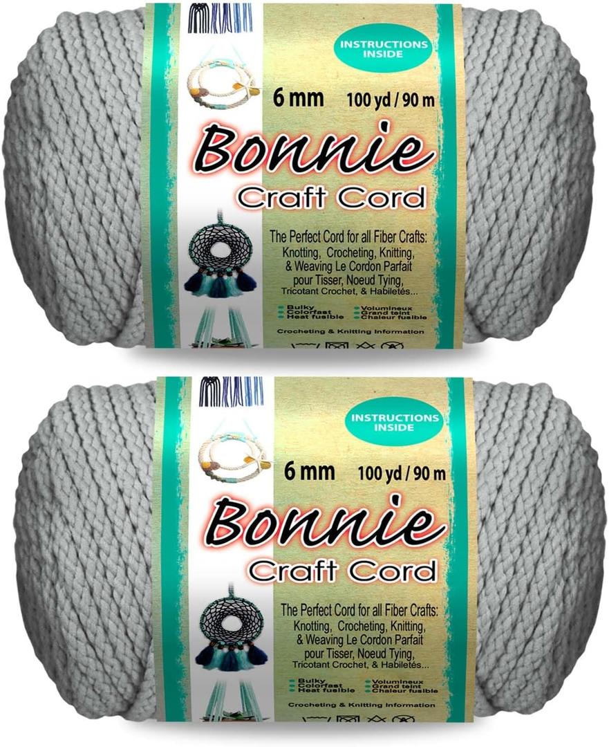 Pepperell Bonnie Braid Macrame Cord | 6mm x 100yd | Shadow (Value 2-Pack) | Twisted Polypropylene Cord for DIY Crafts, Plant Hangers, Wall Hangings, Crochet & Macrame | Long-Lasting, Vibrant Color