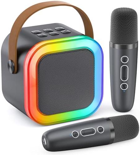 Peski Karaoke Machine for Kids Adults, Portable Bluetooth Mini Karaoke Microphone Singing Speaker Karaoke Player with 2 Wireless Mic, for All Smartphones,Birthday, Family,Home Party(Gray)