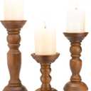 Rustic Wooden Pillar Candle Holders Set of 3, 12'' 9'' 6'' Farmhouse Wood Candle Stand for Table Centerpieces, Vintage Tall Candleholders Fireplace Mantel Decor for Living Room, Brown