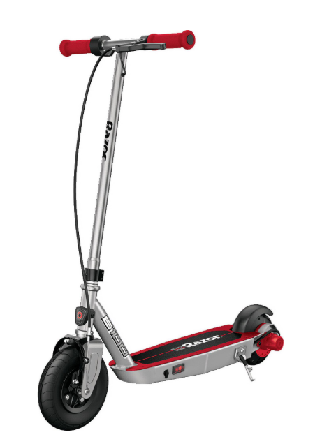 Razor Black Label E100 Electric Scooter – Silver/Red, up to 10 mph, 8" Front Tire, for Child 8+