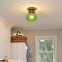 Green Globe Glass Semi Flush Mount Small Hall Ceiling Light, Modern Gold Lighting for Kitchen, Bedroom, Hallway, Porch