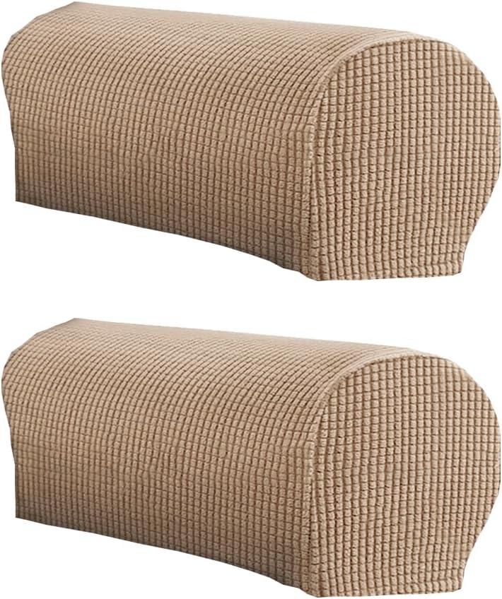 LINGXIYA Soft Stretch Plush Armrest Cover, Armrest Covers for Chairs/Sofas, Couch Arm Covers, Furniture Protector Armchair Slipcover for Recliner, Set of 2(NOT Suitable for Leather Sofas) (Light Brown)