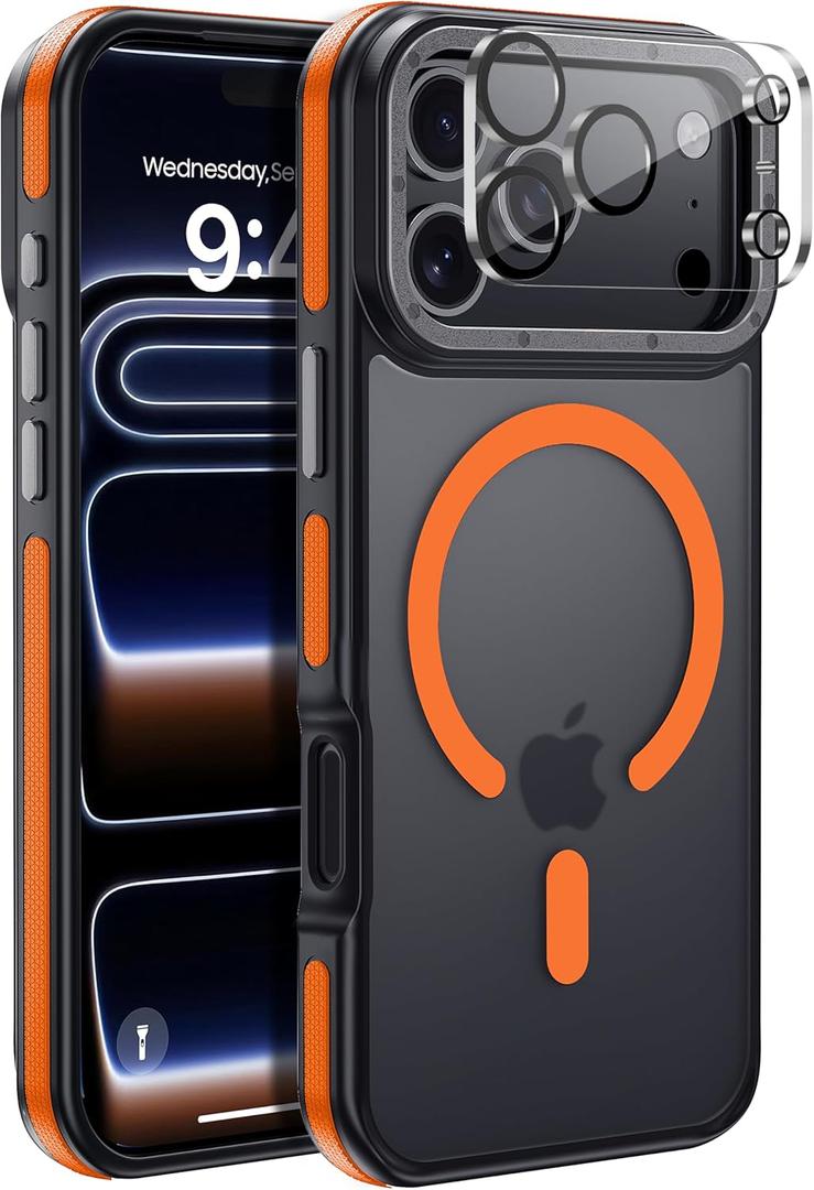 for iPhone 17 Pro Max case with Camera Lens Protector[10Ft Military-Grade Protection] Compatible with fit MagSafe Shockproof Slim Thin Cover case for iPhone 17 Pro Max 6.9 inch, Orange Bumper