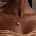 Christmas Gifts Stocking Stuffers for Women Dainty Bow Necklace 14K Gold Plated Cute Choker Small Pendant Charm Necklaces Teen Gift Trendy Stuff Personalized Jewelry