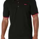HUGO Men's Slim Fit Cotton Mix Polo Shirt (Large, Stormy Black)