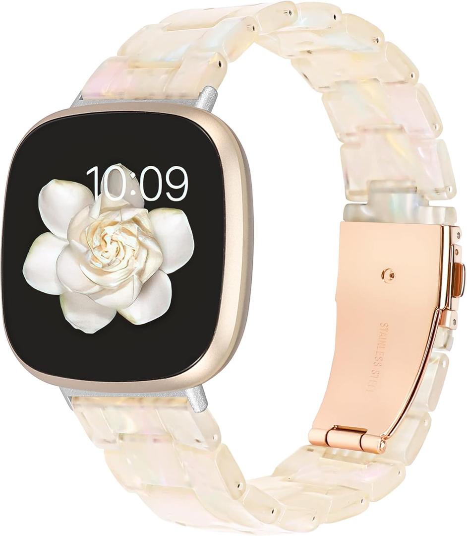 Wearlizer Resin Band Compatible with Fitbit Sense Bands/Versa 3 Bands/Sense 2 Bands/Versa 4 Bands for Women Men, Cute Fashion Lightweight Wristband Strap Accessories for Versa 3/4/Sense 2 (Fluorescent White)