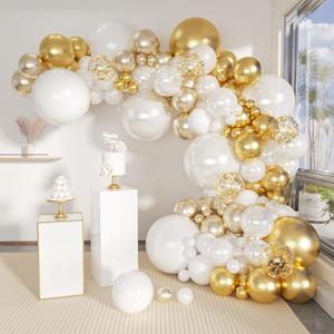 143 Pack Gold White Champagne and Pearl Balloons Garland & Arch Kit-Small and Large White Gold Balloons -Gold and white Bridal Shower Wedding Birthday Baby Shower Party Decorations