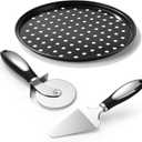 Round Pizza Pans with Holes, 10 Inch Stainless Steel Pizza Pans for Oven, 2PCS Pizza Wheel Cutter and Pie Server, Pizza Oven Accessories