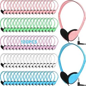 120 Pcs Kids Classroom Headphones Bulk Class Set Wired Headphones Adjustable School on Ear Earphones Back to School Bulk for Students Teens Children Teacher Supplies