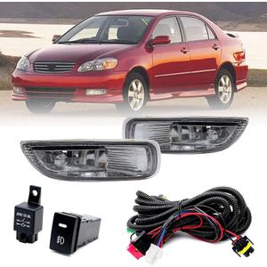 Fog Lights Assembly Driving Fog Lights Lamps Clear Lens Front Driving Lamps For Toyota Corolla 2003 2004 with H3 12V 35W Halogen Bulbs & Wiring Harness Kit 81220-02060 81210-02060