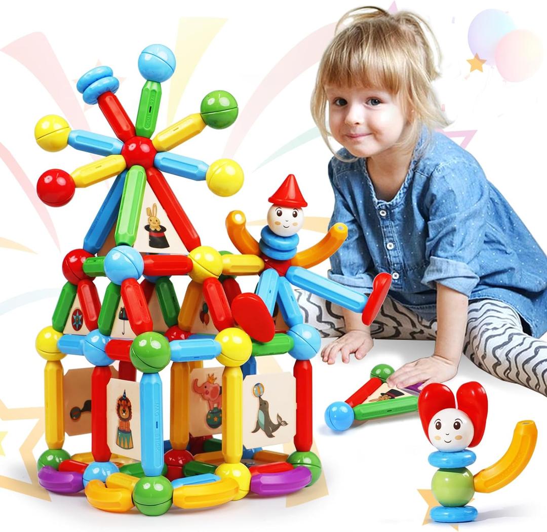 MAGBLOCK 136PCS Magnetic Sticks Toy Building Blocks Capable of Interconnection Magnet Tiles Balls Construction STEM Educational Learning Toys for 3+ Year Old Boys & Girls - Ideal Children's Gift Set